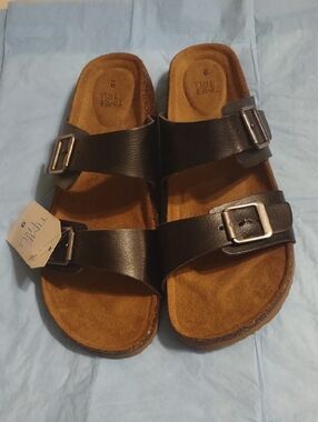 Time And Tru Black  Slide Sandals Women Size 9 New